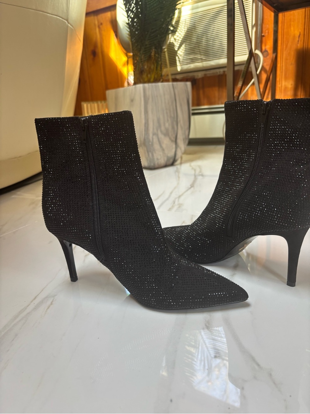 Express Black Sparkle Pointed Ankle Booties